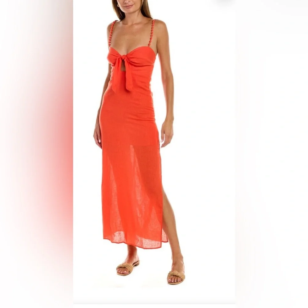 Vix Solid Kate Linen-Blend Midi Dress - Picture 1 of 6